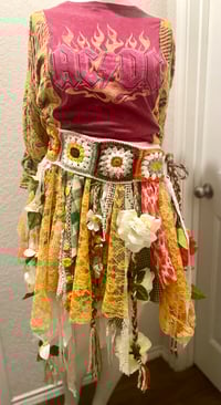 Image 1 of Upcycled Handmade Fairy Skirt Festival Skirt Festival Belt Crochet Floral Lace OOAK