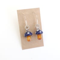 Image 5 of Lampworked Borosilicate Glass Fly Agaric Earrings on Silver Hooks