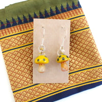 Image 4 of Lampworked Borosilicate Glass Fly Agaric Earrings on Silver Hooks