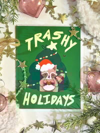 Image 1 of Trashy Holidays Raccoon Card – Hand-Illustrated Blank Greeting Card
