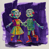 Image 3 of 3 Framed Original Paintings of Metal 50s Toys