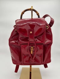 Image 1 of Gucci Bamboo Red Patent Leather Backpack Small