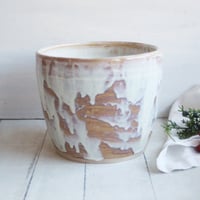 Image 3 of Rustic Utensil Holder in Dripping White and Ocher Glaze, Ceramic Crock Made in USA