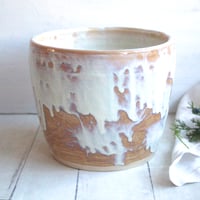 Image 6 of Rustic Utensil Holder in Dripping White and Ocher Glaze, Ceramic Crock Made in USA