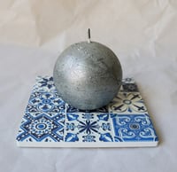 Image 2 of Blue Boho Ceramic Coaster with Cork Backing – Mediterranean Tile Design