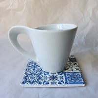 Image 6 of Blue Boho Ceramic Coaster with Cork Backing – Mediterranean Tile Design