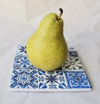 Image 8 of Blue Boho Ceramic Coaster with Cork Backing – Mediterranean Tile Design