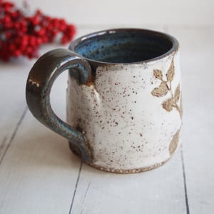 Image of Pressed Fairy Lilac Leaves Nature Mug, Rustic Handcrafted Pottery, Made in USA