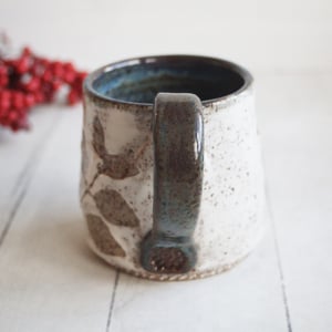 Image of Pressed Fairy Lilac Leaves Nature Mug, Rustic Handcrafted Pottery, Made in USA