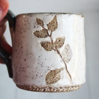 Image 7 of Pressed Fairy Lilac Leaves Nature Mug, Rustic Handcrafted Pottery, Made in USA