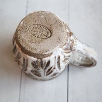 Image 10 of Handcrafted Mug in Dripping White Glaze Over Speckled Stoneware , Hand Carved, Made in USA