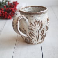 Image 3 of Handcrafted Mug in Dripping White Glaze Over Speckled Stoneware , Hand Carved, Made in USA