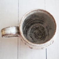 Image 9 of Handcrafted Mug in Dripping White Glaze Over Speckled Stoneware , Hand Carved, Made in USA