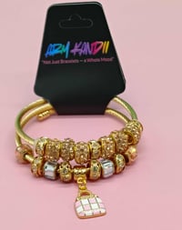 Image 1 of 2pc Pink Luxe Charm Cuff Bracelet Stack