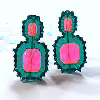 Image 2 of Selenium Pink + Emerald Gem Hook Earrings 
