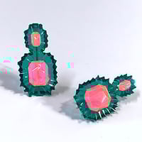 Image 3 of Selenium Pink + Emerald Gem Hook Earrings 