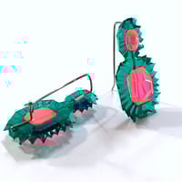 Image 1 of Selenium Pink + Emerald Gem Hook Earrings 