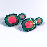 Image 4 of Selenium Pink + Emerald Gem Hook Earrings 
