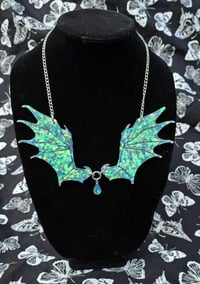 Image 1 of Aqua Glitter Bat Wing Necklace