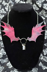 Image 1 of Pink & Black Bat Wing Necklace