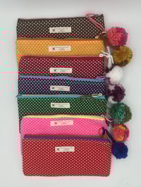 Image 1 of Medium Polka Dot Zipper Pouch with Pom Pom 