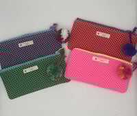 Image 3 of Medium Polka Dot Zipper Pouch with Pom Pom 