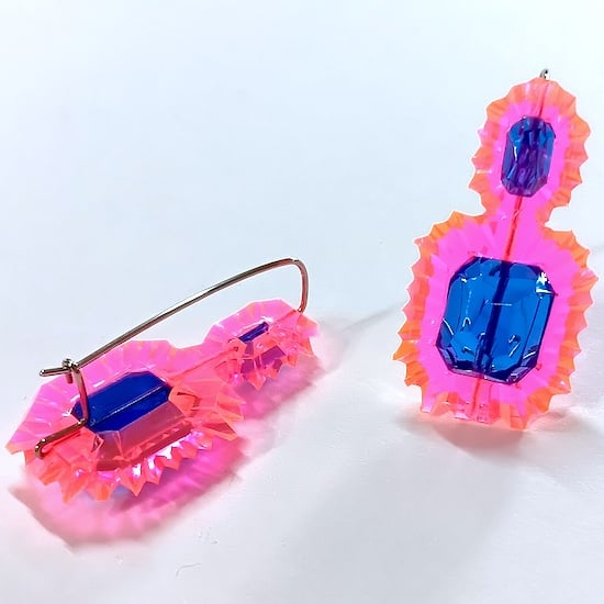 Image of Selenium Pink + Blue Gem Hook Earrings