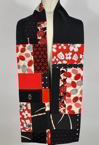 Image 1 of Red and Black Flowers and Buds Scarf