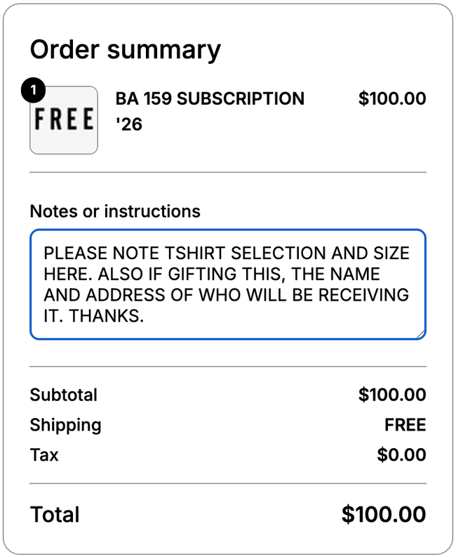 BA 159 SUBSCRIPTION '26