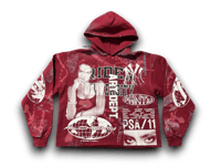 Image 1 of Lauren Hill NY art dept Rider University upcycled screen print burgundy/white hoodie