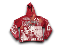 Image 1 of  Aaliyah 2pac DMX art dept NY upcycled screen print baby burgundy/white hoodie