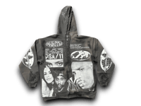 Image 1 of Aaliyah 2pac DMX art dept NY upcycled screen print baby gray/white hoodie