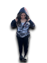 Image 3 of Aaliyah 2pac art dept NY Villanova upcycled screen print baby navy blue/white hoodie