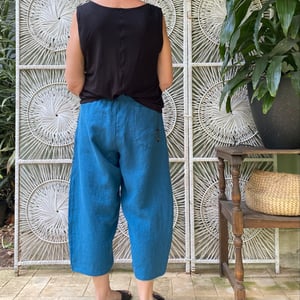 Image of Luna Pants - Linen - Ocean Blue - Patch Pockets