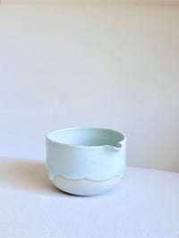 Image 2 of White Matcha Bowl with Aquamarine Drip - Large