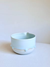 Image 3 of White Matcha Bowl with Aquamarine Drip - Large