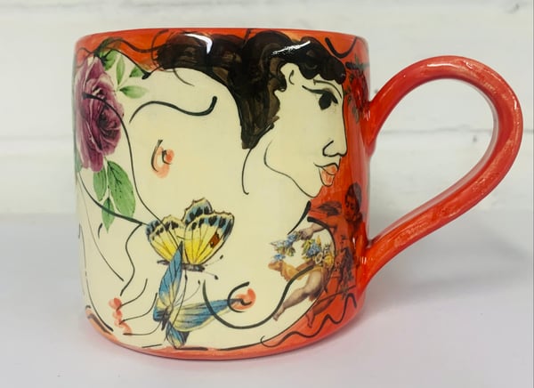 Image of Red cylinder figurative mug