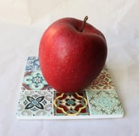 Image 7 of Mediterranean Tile Ceramic Coaster with Cork Backing – Multicolor