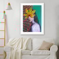 Image 5 of <h3>ARALIA II — surreal female portrait in green, pink and gold leaf</h1>