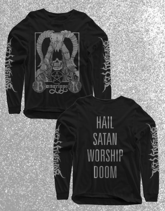 Image of Bongripper White Black Sleeve T Shirt