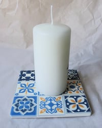 Image 3 of Mediterranean Ceramic Tile Coaster – Blue & Orange | Eco-Friendly Cork Backing