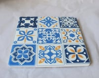 Image 5 of Mediterranean Ceramic Tile Coaster – Blue & Orange | Eco-Friendly Cork Backing