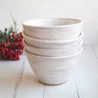 Image 1 of Reserved for Laura - Set of Four White Speckled Bowls in Modern White Glaze, Made in USA