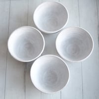 Image 5 of Reserved for Laura - Set of Four White Speckled Bowls in Modern White Glaze, Made in USA