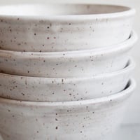 Image 3 of Reserved for Laura - Set of Four White Speckled Bowls in Modern White Glaze, Made in USA