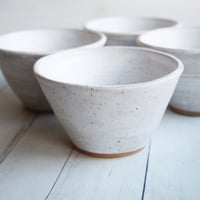 Image 4 of Reserved for Laura - Set of Four White Speckled Bowls in Modern White Glaze, Made in USA