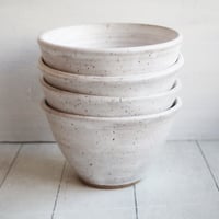 Image 2 of Reserved for Laura - Set of Four White Speckled Bowls in Modern White Glaze, Made in USA