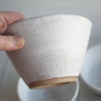 Image 6 of Reserved for Laura - Set of Four White Speckled Bowls in Modern White Glaze, Made in USA