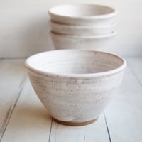 Image 7 of Reserved for Laura - Set of Four White Speckled Bowls in Modern White Glaze, Made in USA