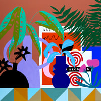 "Shelf with Books and Pink Poppies" by Mary Finlayson